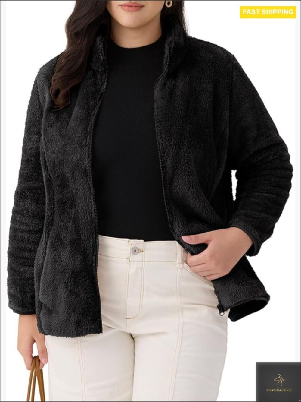 Full Zip Sherpa Fleece Jacket Plus Size Cozy Warm Fall Winter Outerwear with